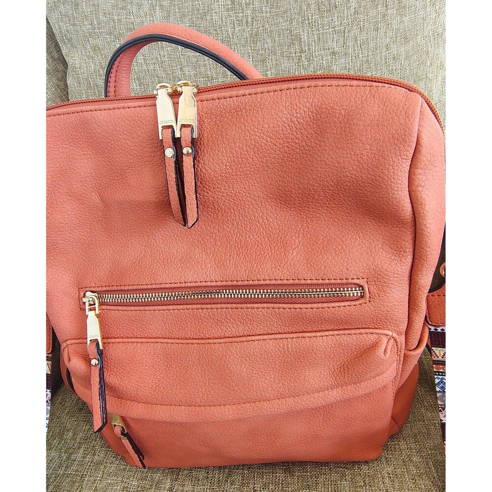 Jen Co Backpack Medium Orange Vegan Faux Leather Convertible Boho Strap Purse 1x - Picture 16 of 16
